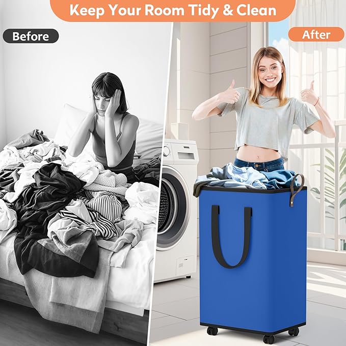 Laundry Basket with Wheels, Collapsible Laundry Baskets, Laundry Hamper with - Image 4