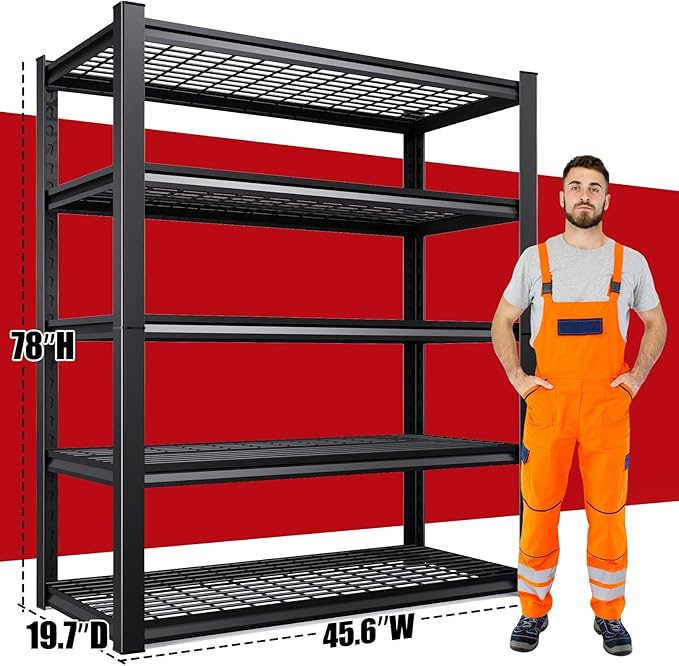 Set of 4 Garage Shelving-3000 lbs 5 Tier Storage Shelves,Adjustable Heavy Duty Metal Shelving Unit and Storage Large Wire Rack,Utility Steel Shelf for Warehouse Industrial Pantry Basement -78"x46"x20" - Image 3