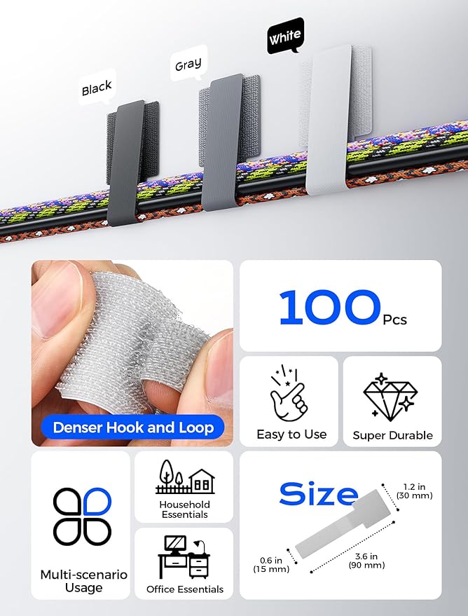 Adhesive Wire Management, Adjustable Cable Straps, Sticky-Back Cord Organizer - Image 2