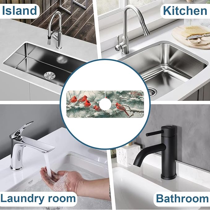 Winter Sink Faucet Absorbing Mat Cardinal Christmas Super Absorbent Fast Drying - Image 7