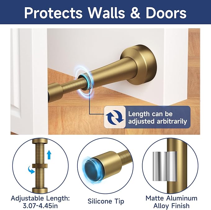 2Pcs Adjustable Door Stoppers for Bottom of Door, 3.07-4.45 in Aluminum Bronze - Image 5