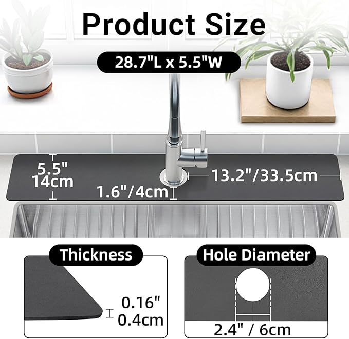 LOPNUR Faucet Mat for Kitchen Sink Protectors, 29 Inch Extra Long Kitchen Sink - Image 2