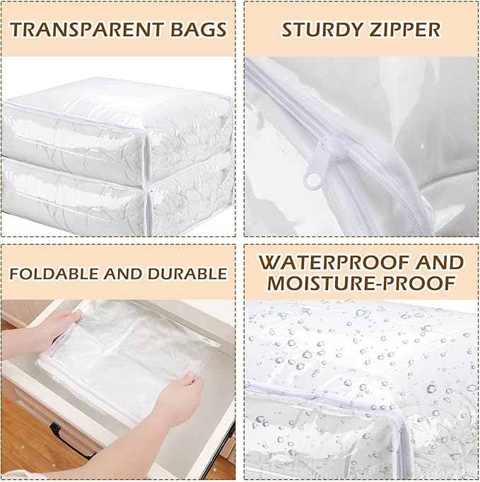 6 Packs Clear Zippered Storage Bags Sweater Moth Bags Plastic Storage - Image 3