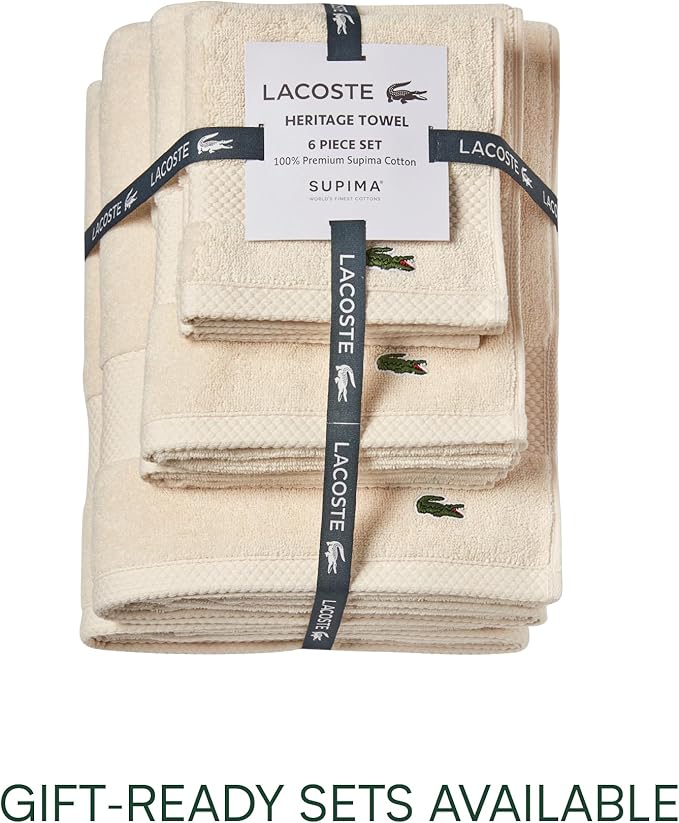 Lacoste Heritage 100% Supima Cotton Hand Towel, Premium Super Soft Bath Towel - Image 4