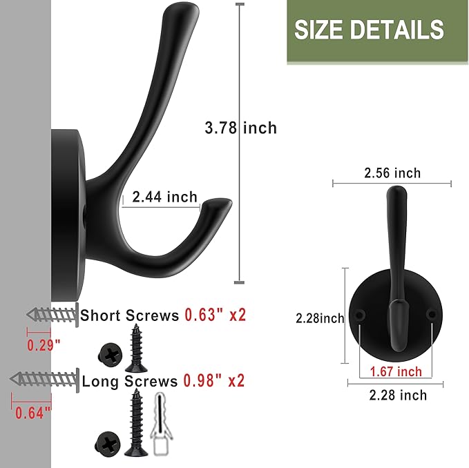 Matte Black Wall Hooks, 4 Pack Heavy Duty Coat Towel Hook Metal Double Backpack - Image 9