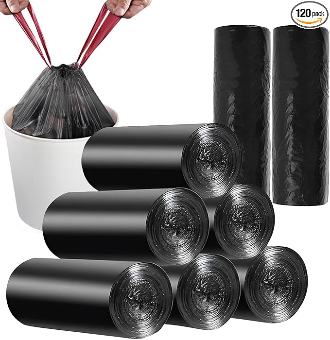 8 Gallon Trash Bags 120 Count Black Drawstring Garbage Bags by Kyrieval