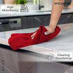 Encasa XO Kitchen Dish Towels Set | Red | Waffle Weave and Flat Hand Tea Towel - Image 3