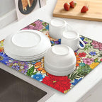 Boho Floral Dish Drying Mats for Kitchen Counter, Absorbent Microfiber Colorful - Image 3