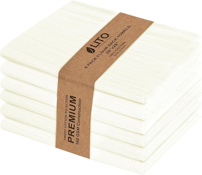 LITO LINEN AND TOWEL Flour Sack Towels – 100% Cotton, 28x28 Inches, Highly by LITOLinenandTowel