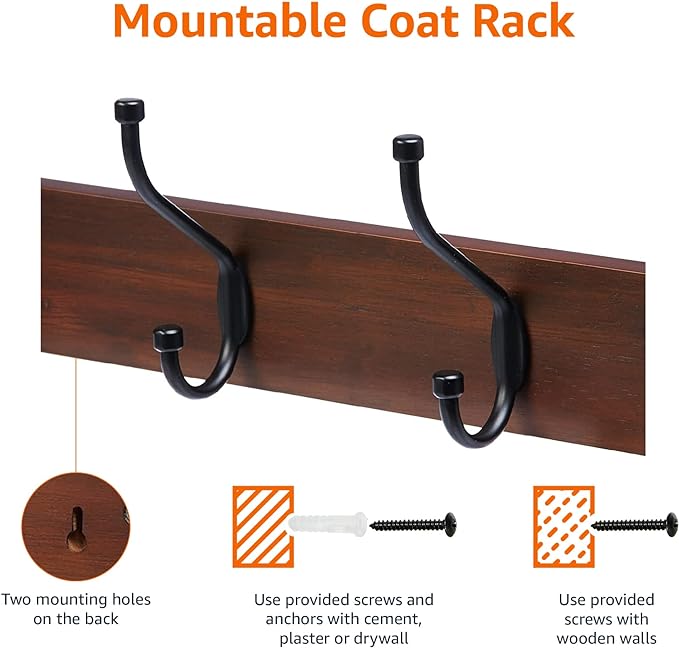 Amazon Basics Rectangular Farmhouse Wall-Mounted Coat Rack - Image 2