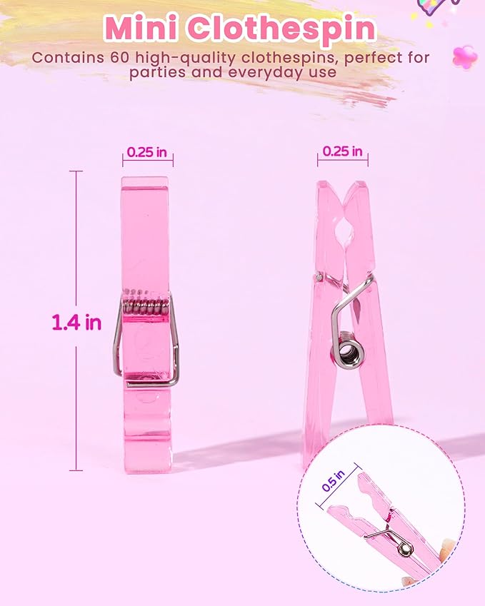 60PCS Pink Clothes Pins for Baby Shower Games Girl, Transparent Acrylic Clothes - Image 3