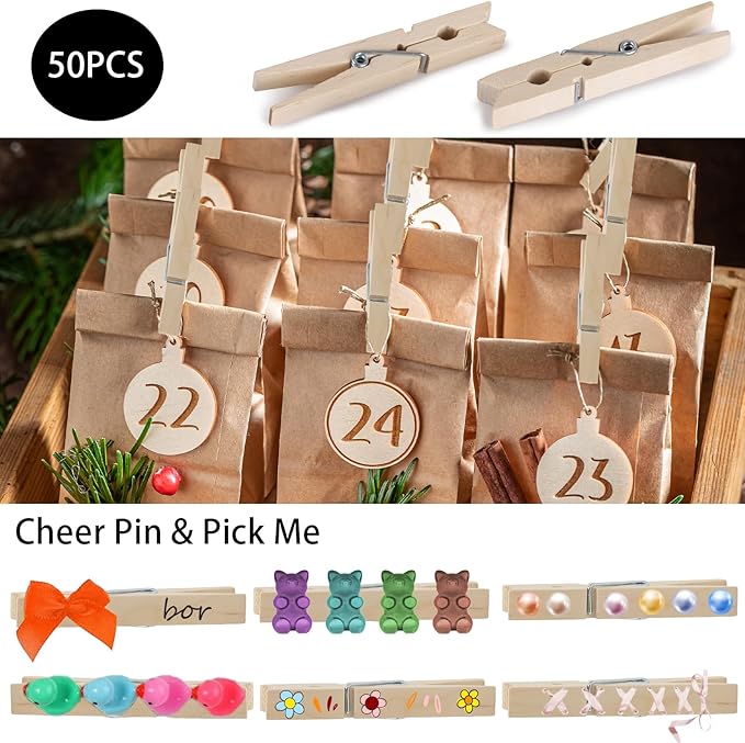 50Pcs Wooden Clothespins, 2.9 inch Clothes Pins - Image 4