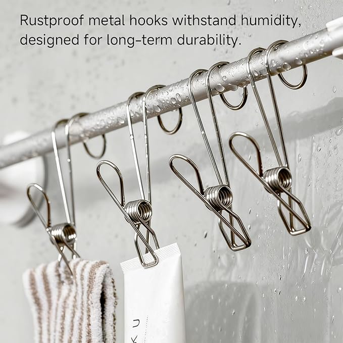 12 Pack Long Tail Clip with Hooks Clothes Pin, Cord Clothes Pins Hanging Peg - Image 6