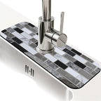Kitchen Sink Splash Guard，White-black gray tiles Faucet Mat Sink Gadgets-Super by ZHUZHISHAN