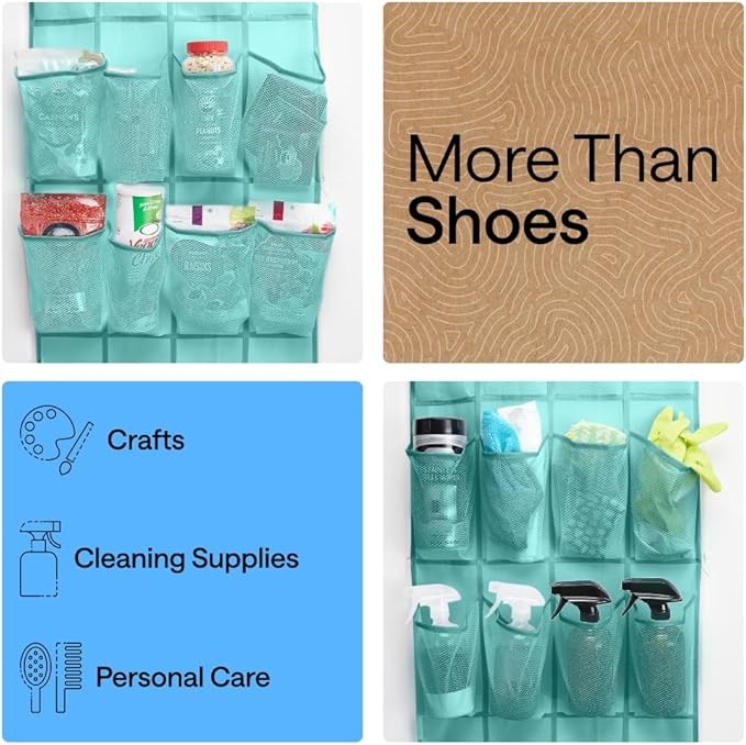 GORILLA GRIP Over the Door Shoe Organizer, 24 Large Breathable Mesh Pockets - Image 6