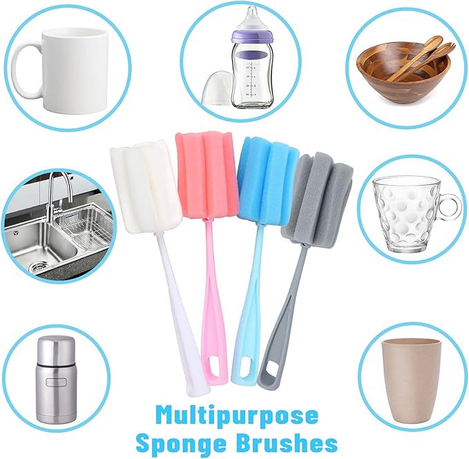 Bottle Brush Sponge 4PCS Cup Washer Brush Long Handle Cleaner Brush - Image 6
