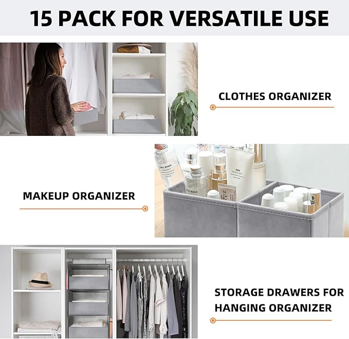 Criusia Drawer Organizers for Clothing 15 Pack, Foldable Fabric Closet - Image 5