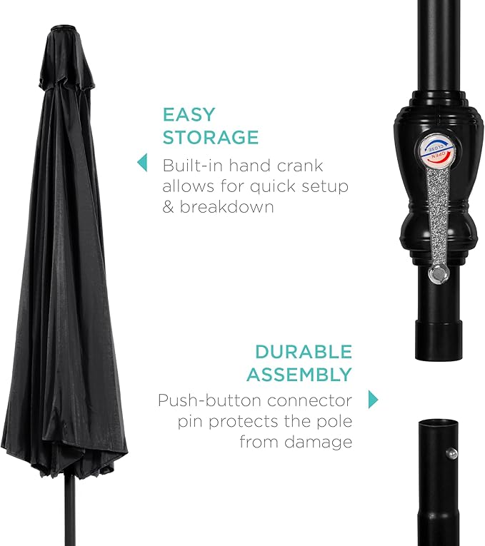 Best Choice Products 10ft Outdoor Table Compatible Steel Polyester Market Patio Umbrella w/Crank and Easy Push Button Tilt - Image 6