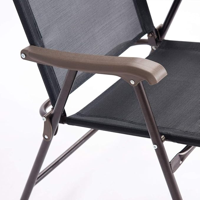 Giantex Set of 2 Patio Folding Chairs, Outdoor Patio Dining Chairs w/Armrest, Sling Back, Metal Frame, Outside Use for Lawn Camping Garden Pool Beach Yard Lounge, No Assembly, Black - Image 9