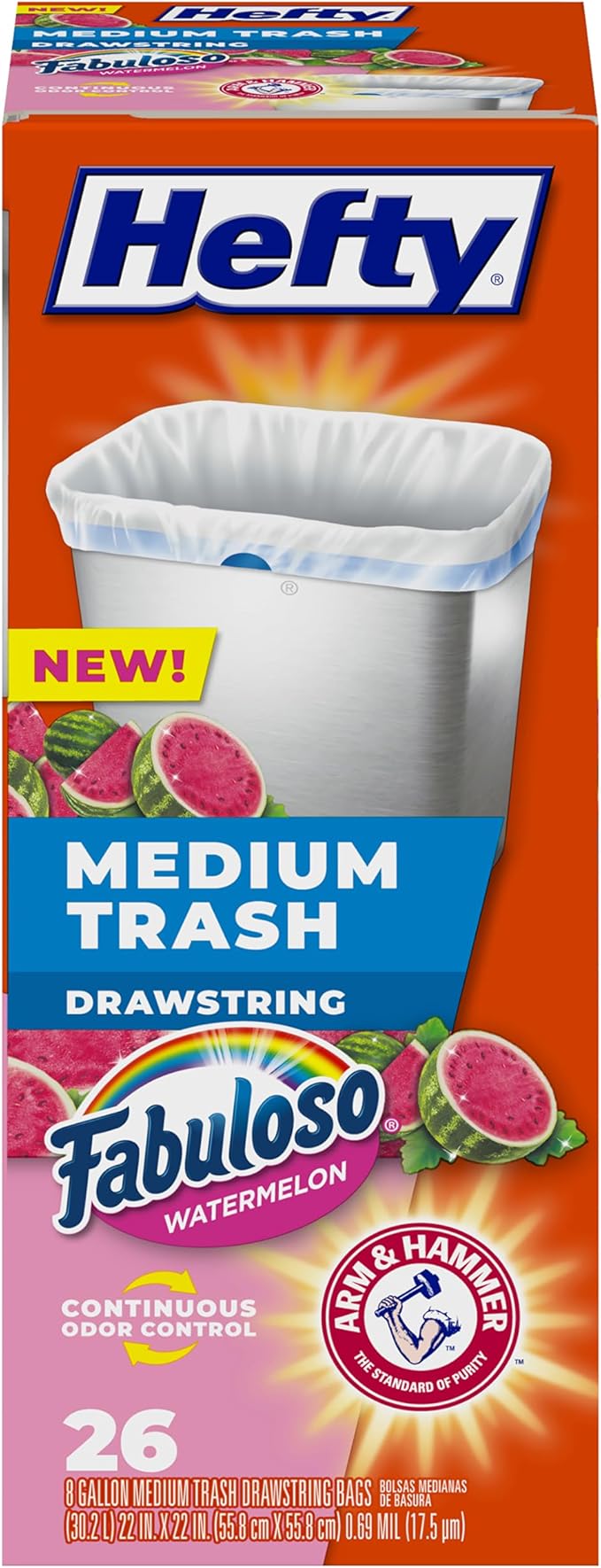 Hefty Medium Trash Bags, Fabuloso Watermelon Scent, 8 Gallon by Hefty