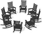 KINGYES Oversized Outdoor Rocking Chair Set of 8, All-Weather Patio Rocking Chairs for Porch, HDPE Outdoor Patio Rockers with High Back & Wide Seat for Garden, Lawn, Black by KINGYES