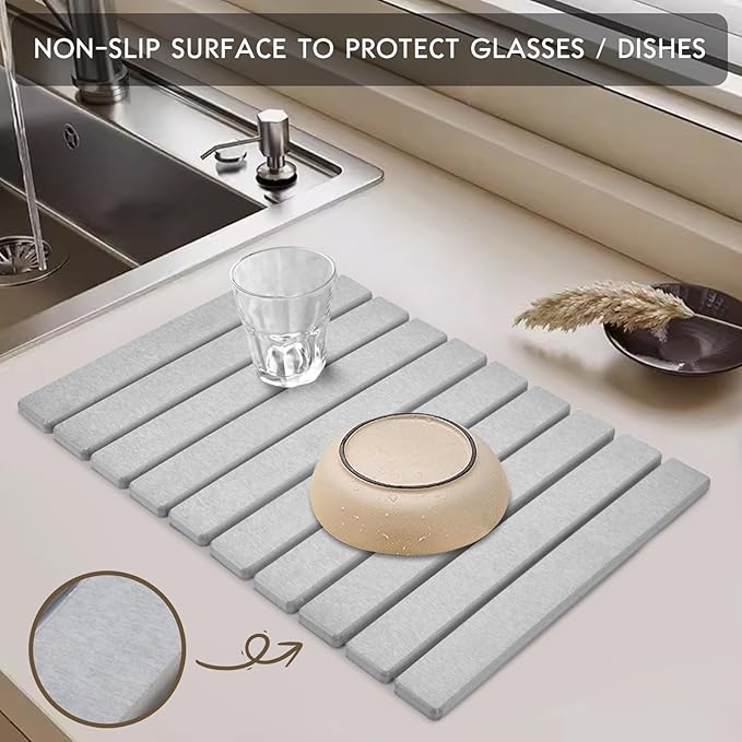 Large Stone Dish Drying Mats for Kitchen Counter, Quick Dry Collapsible Dish Mat - Image 3