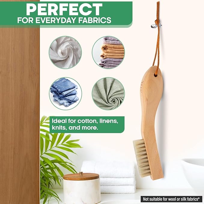 Laundry Stain Remover Clothes Brush Set of 2 Natural Soft Boar Bristle White & - Image 4
