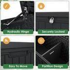 Devoko 260 Gallon Double-Wall Deck Box with Divider, Side Handles, Resin Outdoor Large Storage Box Waterproof and Lockable for Patio Furniture, Garden, Pool (Black, 260 Gallon) - Image 2