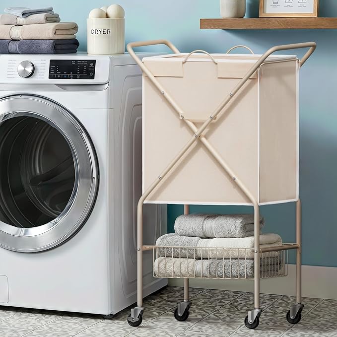 Laundry Basket with Wheels:88L Rolling Laundry Cart Foldable Metal Frame Dirty by MIBOIM
