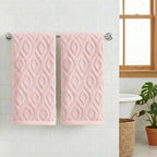 Artoid Mode 2 Pcs Pink 3D Diamond Grid Jacquard Hand Towels - Image 2