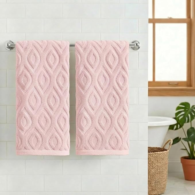 Artoid Mode 2 Pcs Pink 3D Diamond Grid Jacquard Hand Towels - Image 2