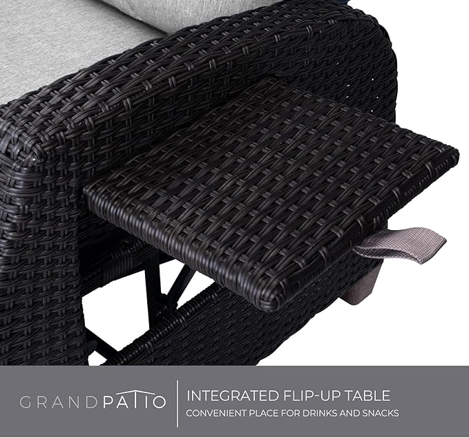 Grand patio Outdoor Reclining Chairs with Extended Footrest 2-Piece Adjustable Patio Wicker,Lounge Recliner up to 150° with Flip Side Table Griege - Image 5