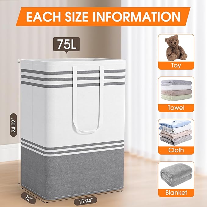 3 Pack Large Laundry Baskets, Laundry Hampers, Freestanding Waterproof - Image 2