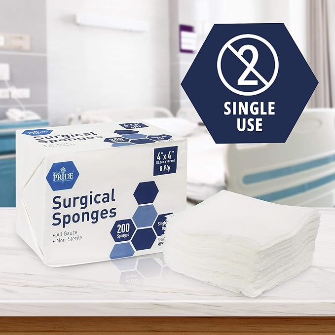 MED PRIDE Surgical Sponges 200 Pack 4'' x 4'', 8 ply -Gauze Pads Non sterile - Image 2