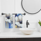 Watercolor White Blue Flowers Hand Towel Set of 2, Abstract Oil Painting Floral - Image 6