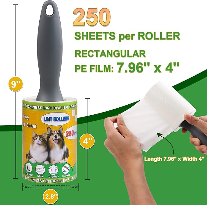 Lint Roller Pet Hair Value Pack of 500 Sheets, Extra Sticky Lint Remover - Image 2