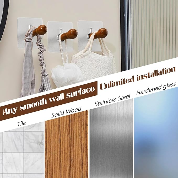 10Pcs Wood Wall Hooks, Natural Wooden Coat Hooks Wall Mounted, Rustic - Image 4