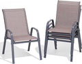 Patio Chairs Set of 4, Easily Set Up Stackable Outdoor Dining Chairs with High Back and Wide Seat, All Weather Breathable Outdoor Chairs Set of 4 with Metal Frame for Backyard Deck Pool, Brown by Dovov