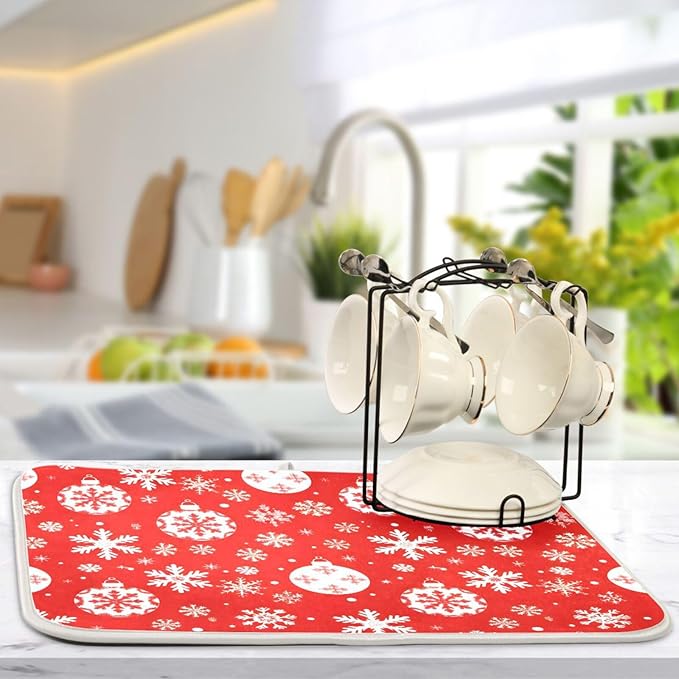Christmas Snowflake Ball Baubles Dish Drying Mat - Image 6