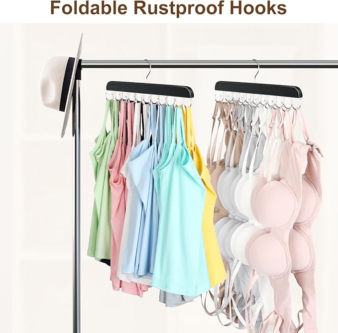 Bra Hanger for Closet, Tank Top Organizer 20 Hooks Capacity Foldable Wood Space - Image 3