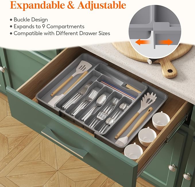 Lifewit Utensil Organizer for Kitchen Drawer, Expandable Cooking Silverware Tray - Image 4