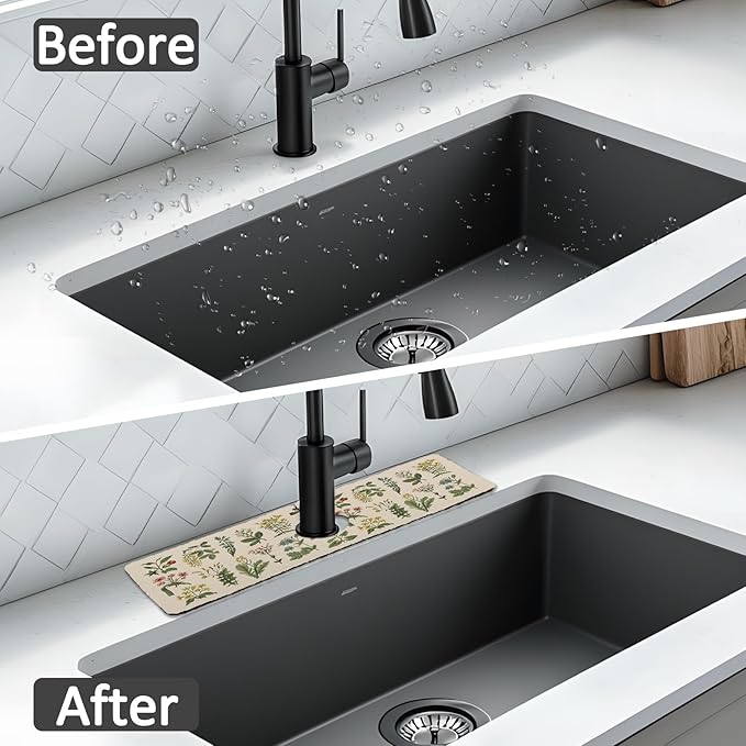 2PCS 15" X 5.5" Kitchen Sink Splash Guard Faucet Mat Floral Super Absorbent - Image 7