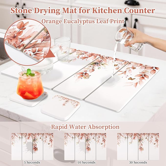 Large Stone Dish Drying Mat for Kitchen Counter, Foldable Diatomaceous Earth - Image 3