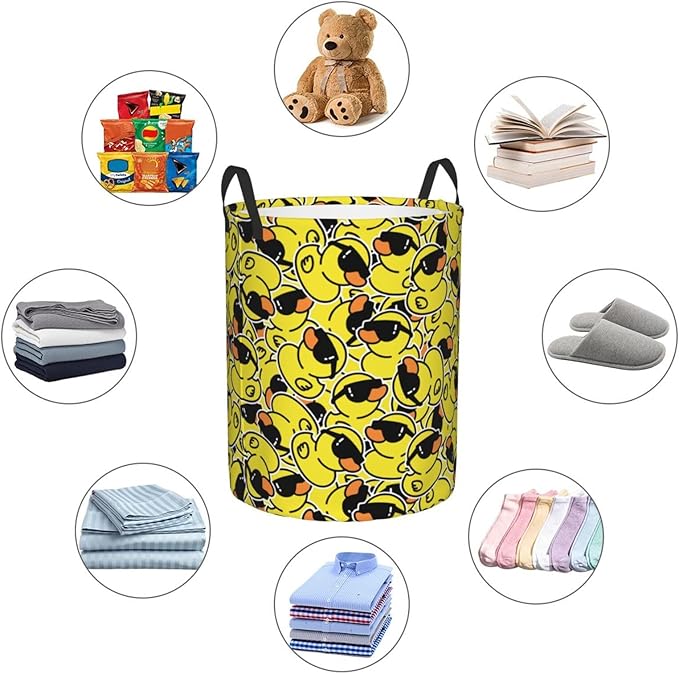 Cute Rubber Ducks With Funny Sunglasses Laundry Hamper Bag With Waterproof Liner - Image 5