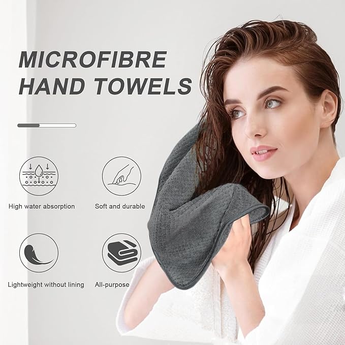 KinHwa Microfiber Hand Towels for Bathroom Soft and Absorbent Face Towels Grey - Image 2