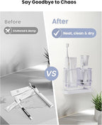 KONE Clear Toothbrush Holders for Bathroom, 2 Cups Wall Mounted, Dry & Wet - Image 5