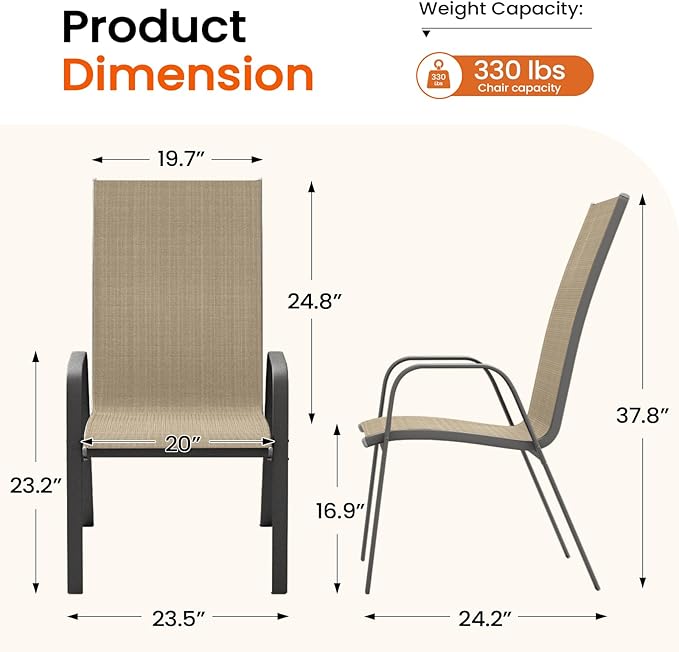 JEAREY Patio Dining Chairs Set of 4, Outdoor Stackable Dining Furniture Set, All Weather Dining Set for Lawn, Garden, Poolside, Beige - Image 3