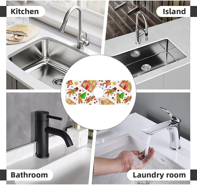 Christmas House Gingerbread Man Furits Kitchen Sink Splash Guard Faucet Mat 1 - Image 7
