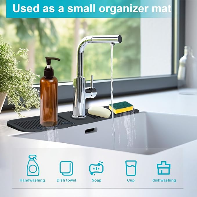 24 Inch Kitchen Sink Splash Guard，5°Slope Fast Draining Silicone Mat - Image 7
