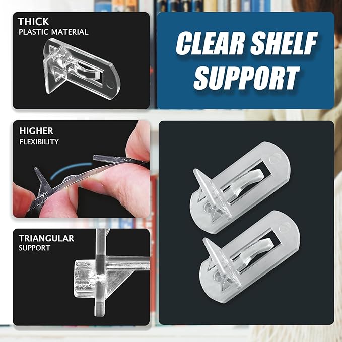 Biaungdo 12 Pcs Plastic Locking Shelf Support Pegs, 8mm Clear Cabinet Shelf - Image 4
